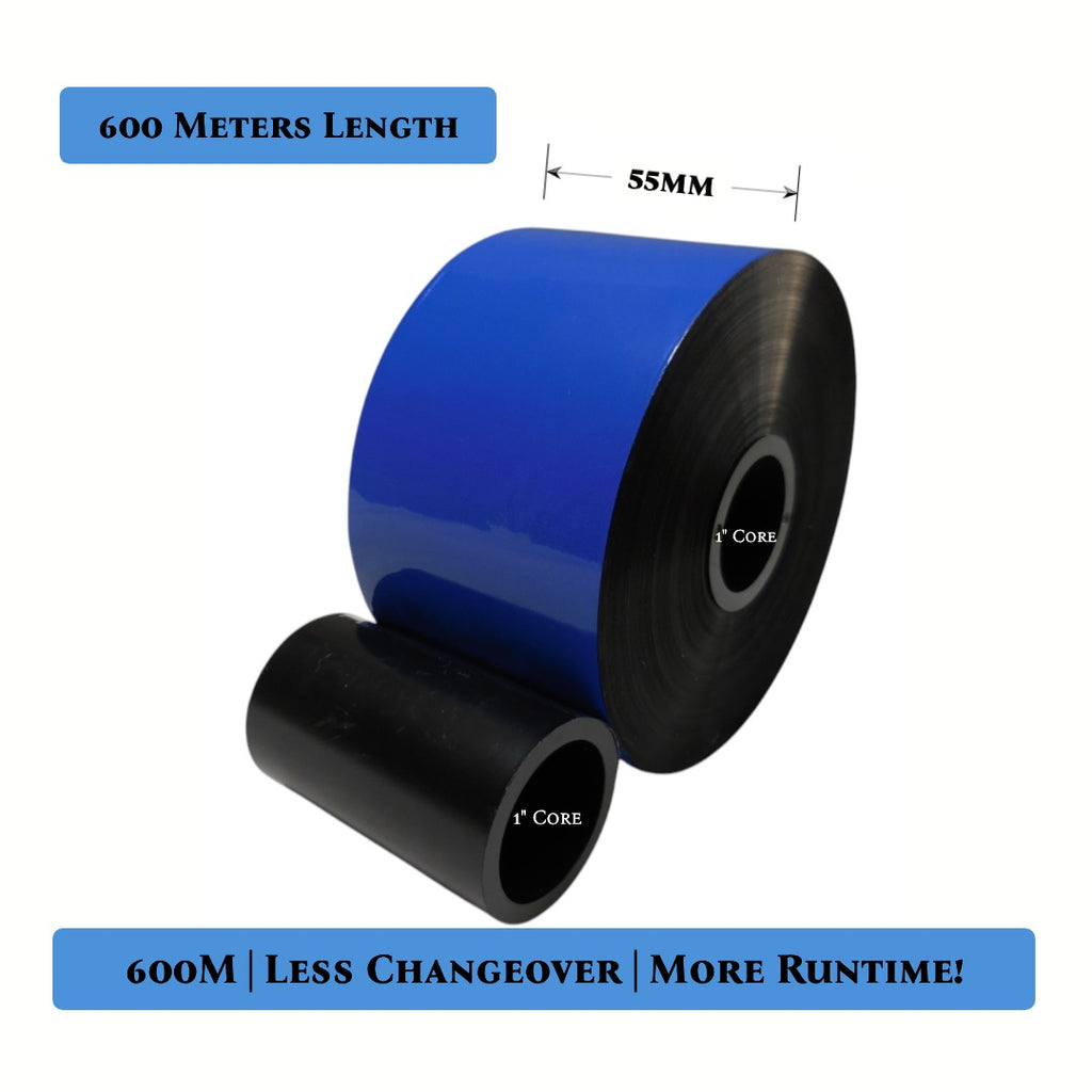 Ribbons Rolls – 2.16" X 1968' (55mmx600m) for Vertical Form Fill Seal Packaging – Resin Enhanced Wax Near Edge TTO Printers – 24 Pack