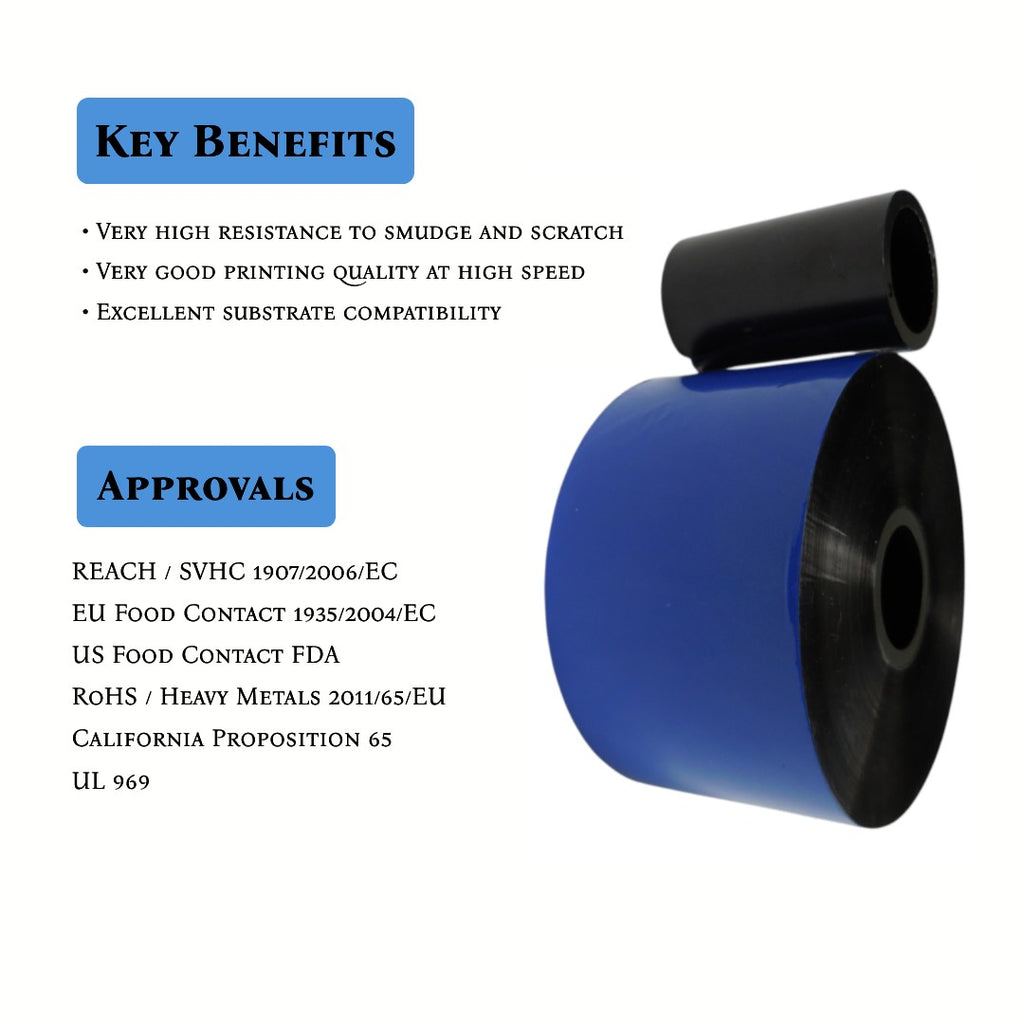 Ribbons Rolls – 2.16" X 1968' (55mmx600m) for Vertical Form Fill Seal Packaging – Resin Enhanced Wax Near Edge TTO Printers – 24 Pack